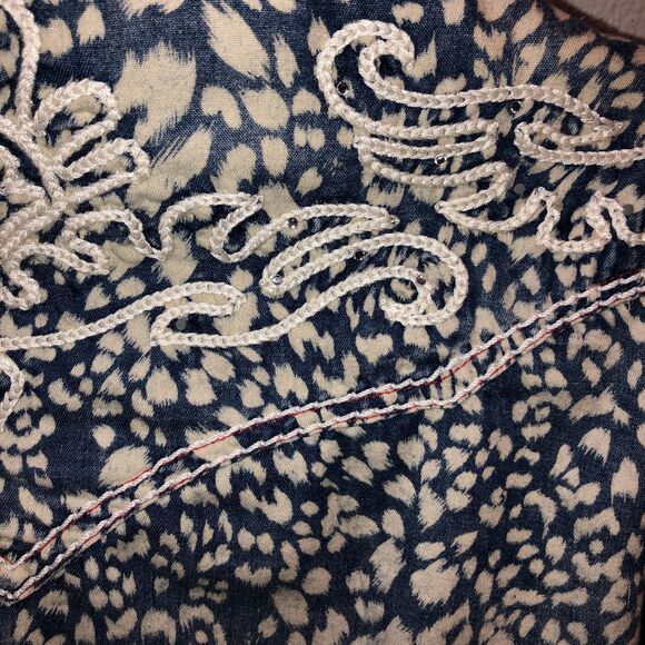 Roar Womens Medium Blue Leopard Print Long Sleeve Western Cowgirl Shirt M - Picture 7 of 9